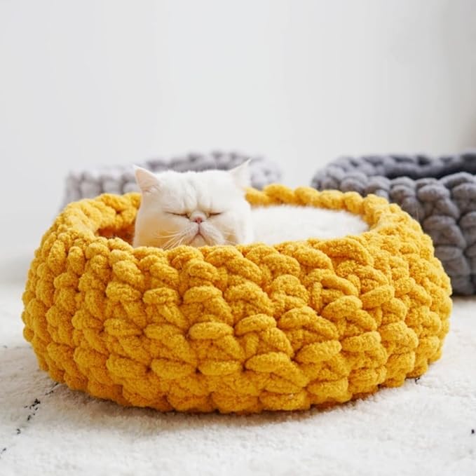 Cat Nest Bed – Premium Handwoven Washable Extra Soft Round Cave House for Indoor Kitten & Kitty, Small & Large (Cloud White,Medium)