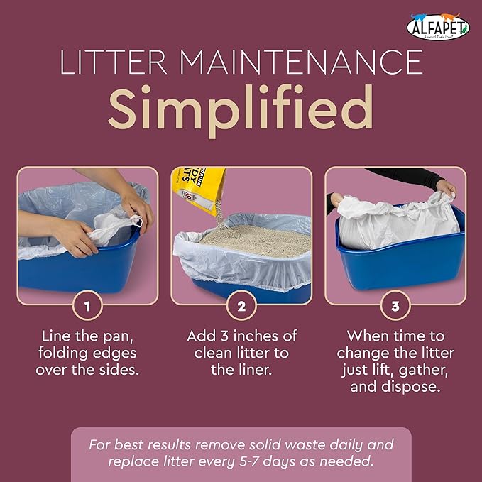 Alfapet Cat Litter box liner Disposable, Elastic Liners- 24-count-For Medium and Large, Size Litter Pans- With Sta-Put Technology for Firm, Easy Fit- Quick + Clever Waste Cleaners
