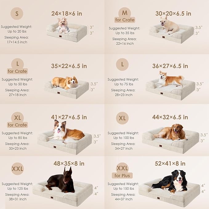 EHEYCIGA Orthopedic Dog Beds for Extra Large Dogs, Waterproof Memory Foam XXL Dog Bed with Sides, Non-Slip Bottom and Egg-Crate Foam Big Pet Couch Bed with Washable Removable Cover, Beige