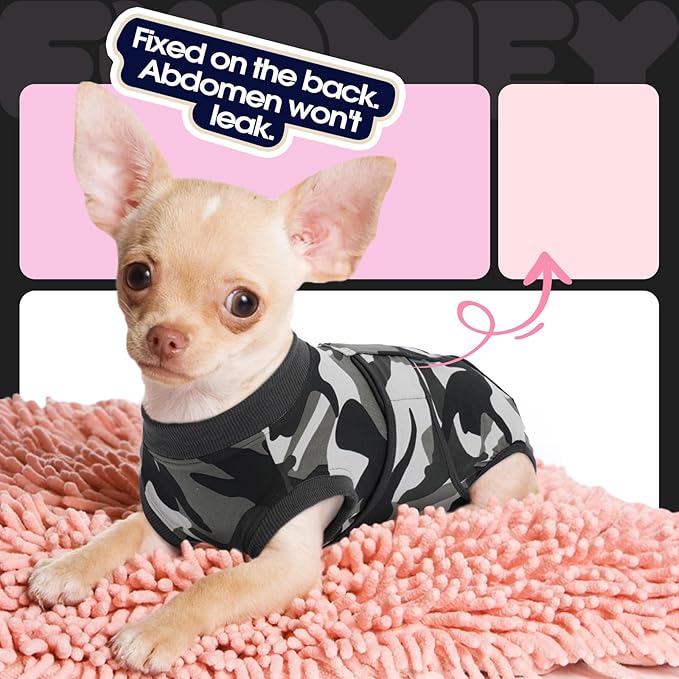 FUAMEY Dog Recovery Suit Male,Dogs Surgery Neuter Suits Puppy Spay Shirts for Female Protect Dog's Skin Anti Licking Abdominal Wounds Doggie Onesie Pet Bodysuit Alternative to Cone Grey Camouflage XL