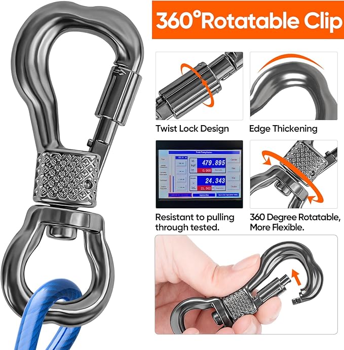 Tresbro 70FT Reflective Tie Out Cable for Dogs Up to 250 Pounds, Steel Wire Lead Leash Cable with Stainless Rotatable Clip, Lightweight and Enduring, Dog Lead Chains for Outside,Yard,Camping, Blue