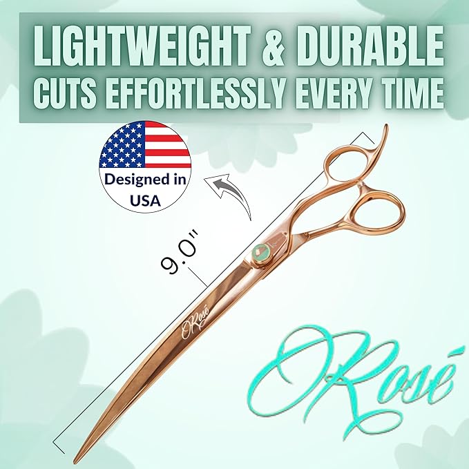 Kenchii Rose Dog Grooming Scissors, 9 Inch Curved Shears, Dog Scissors for Grooming, Ergonomic Design for Comfort and Precision, Heavy Duty, Durable and Sharp