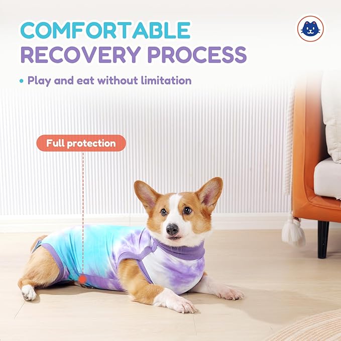 Breathable Dog Recovery Suit for Male/Female, Retro Sky Dye Dog Onesie for Abdominal Wounds, Cone E-Collar Alternative After Surgery to Anti-Licking, Professional Surgery Suit for Dogs