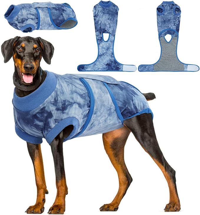 Kuoser Dog Surgery Recovery Suit, Anti Licking Pet Surgical Suit for Dogs Male Neuter, Female Dog Surgery Suit for Spay Subsititute E-Collar Cone, Dogs Body Suits After Surgery Blue Tie Dye 2XL