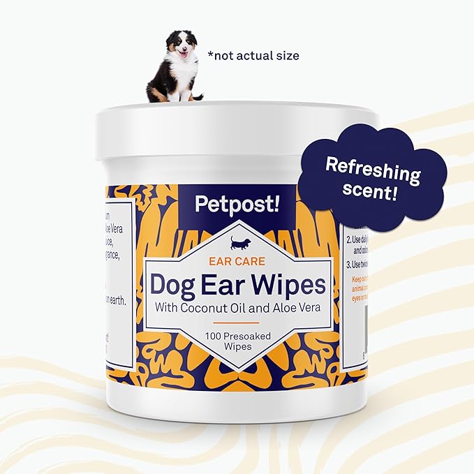 Petpost | Dog Ear Cleaner Wipes - Ultra Soft Cotton Pads in Coconut Oil Aloe Solution - Dog Ear Rinse & Cleanser 100 ct.