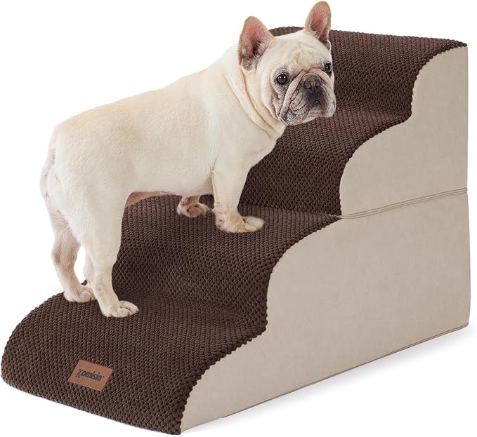 Dog Stairs Ramp for Bed 19.7" H - Pet Stairs Steps for Small to Medium Dogs to Get on Bed and Couch, 35D Foam with Non-Slip Bottom Brown, 4 Steps