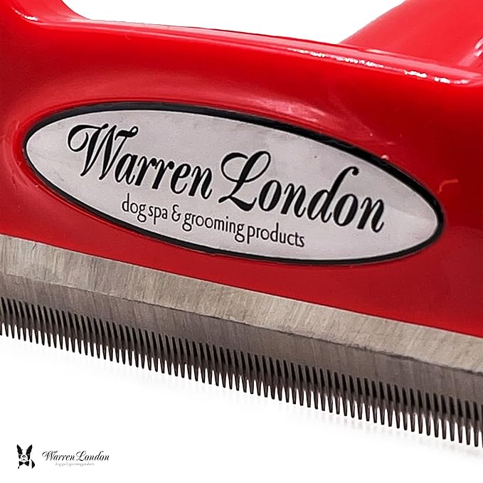 Warren London Deshedding Brush for Dogs – Large Short-Hair | 4-in Stainless-Steel Undercoat Rake Reduces Shedding Up to 95% | Gentle Skin-Safe Comb, Quick-Clean Release, Non-Slip Ergonomic Grip