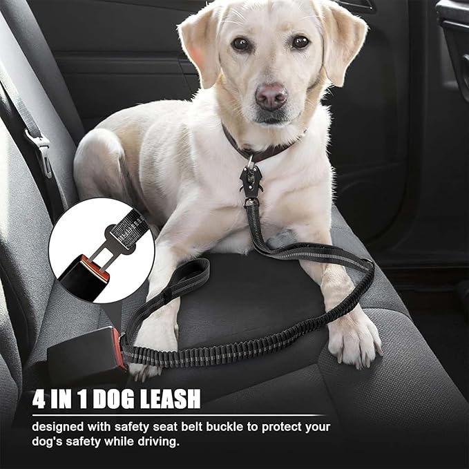 4-6FT Heavy Duty Dog Leashes for Large Dogs, Shock Absorbing Bungee Tactical Leash with 2 Padded Handle, Car Seatbelt and Metal Carabiner Clip, Strong No Pull Dog Leash for Medium