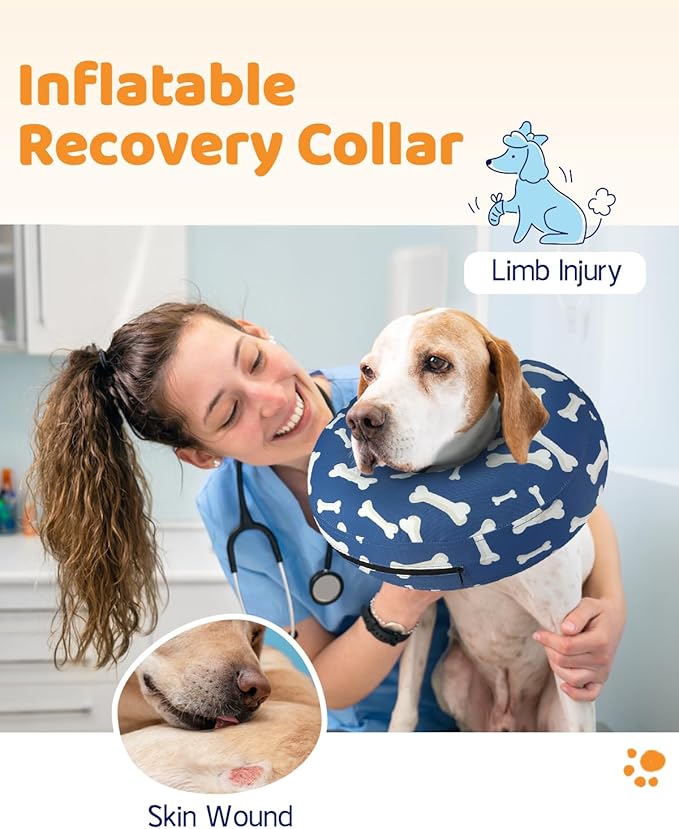 Supet Inflatable Dog Cone Collar Alternative After Surgery, Dog Neck Donut Collar Recovery E Collar, Soft Pet Cone for Small Medium Large Dogs
