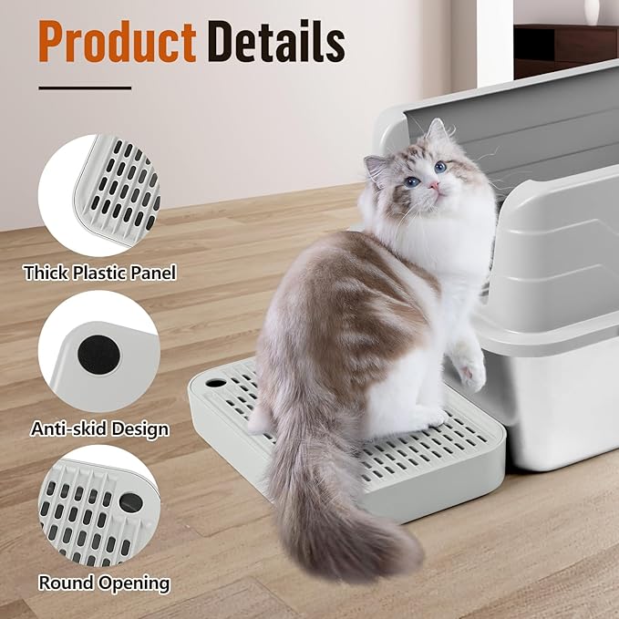 Cat Litter Box Ramp Mat with Filter Function, Cat Step Pedal Stool for Self-Cleaning Litter Box, Easy to Clean, Ideal for Kitten & Elderly Cats (Light Grey)