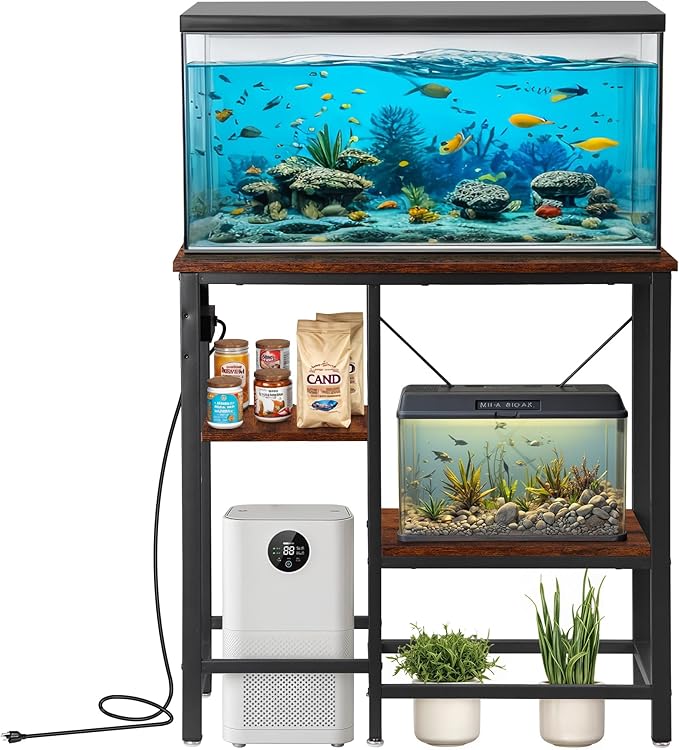 ZENY 20-29-37 Gallon Fish Tank Stand with 3-Tier Adjustable Storage Shelves and Power Outlet, Reptile Tank Stand, 30.7" L*13.7" W Tabletop, 400LBS Capacity