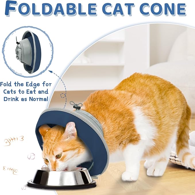 Cat Cone Collar Soft to Stop Licking, Adjustable, Foldable Lightweight Kitten Cones After Surgery Recovery for Cats & Kittens, Cat Cone Alternative (Solid Blue, S)