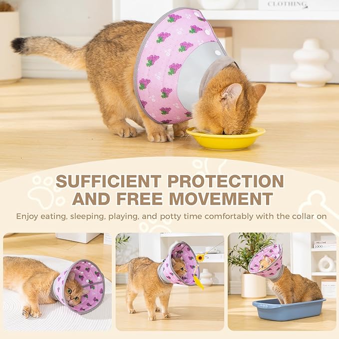 Avont Cat Cone Collar Soft to Stop Licking, Adjustable Foldable Lightweight Kitten Recovery Collar After Surgery for Small Dogs, Elizabeth Cone of Shame Alternative -Grape(L)