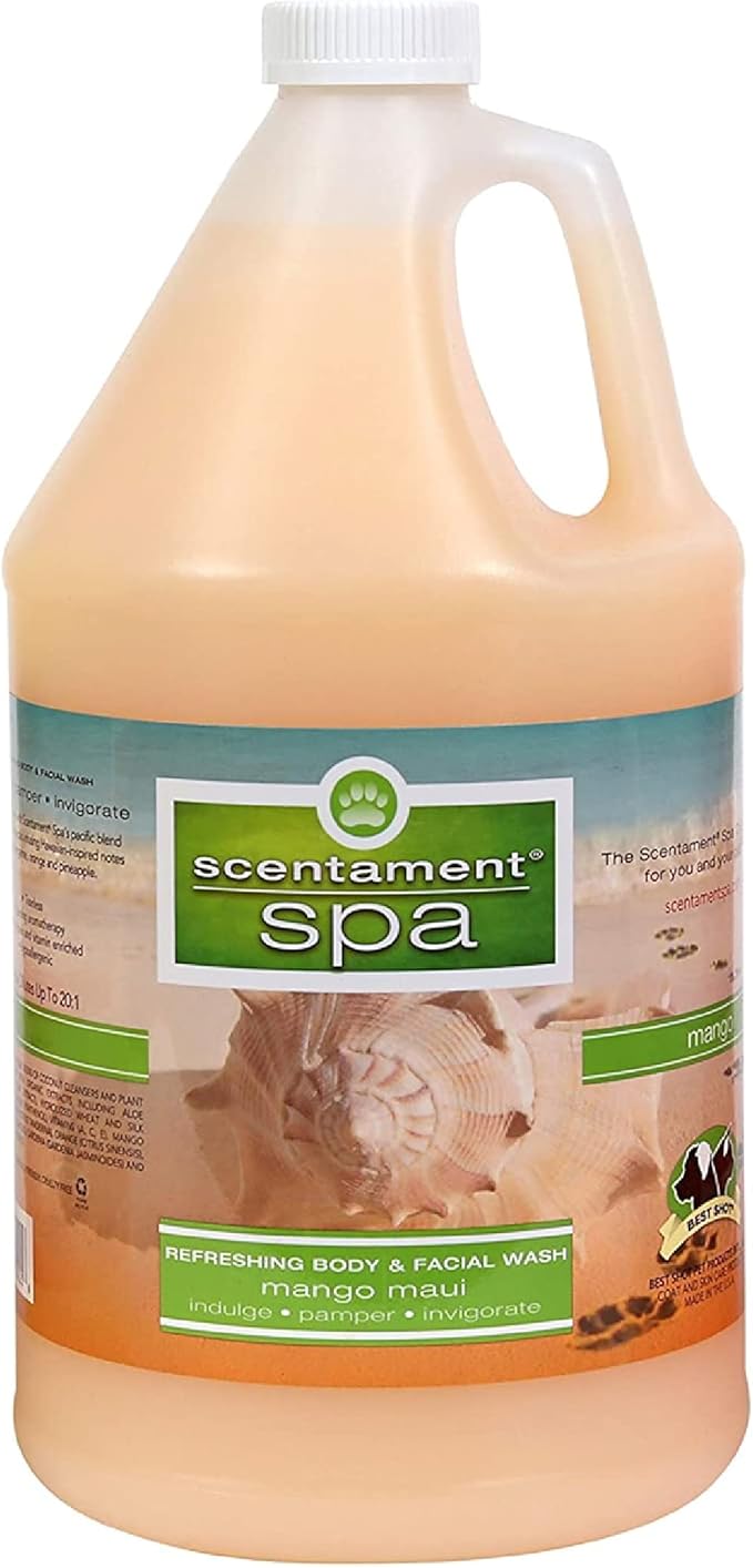 Best Shot Scentament Spa for Pets, Seasonal Facial Spa and Body Wash, Mango Maui, Tearless Shampoo, Hypoallergenic Body Wash, Reduces Tear Stains, 1 Gallon
