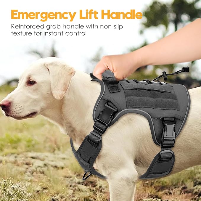 Heavy-Duty Tactical Dog Harness for Large Dogs, No Pull Adjustable Reflective Pet Vest with Molle System, K9 Military-Grade Control for Service Training, Outdoor & 10+ Breeds, Gray, X-Large