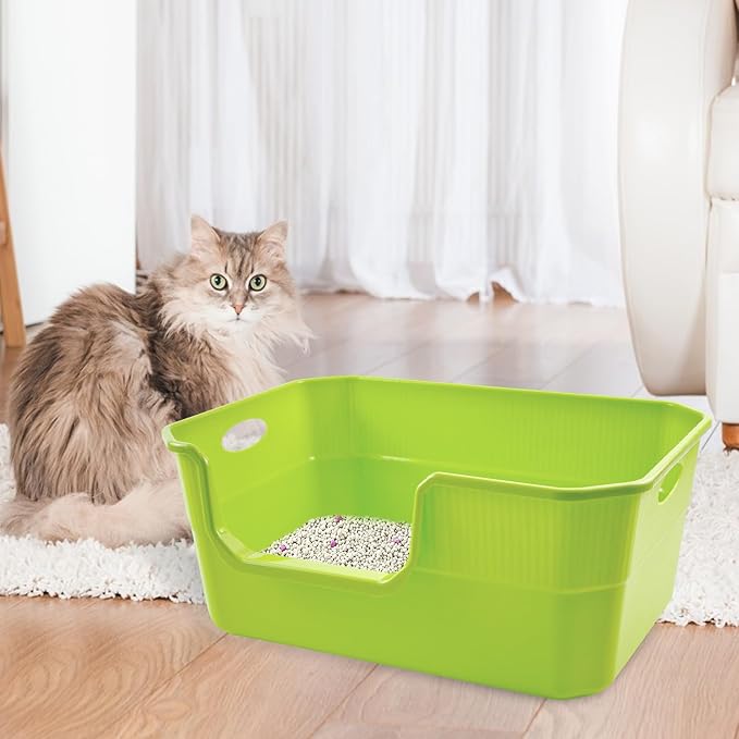 Large Litter Pan Low Entry,High Wall Litter Box Side Entry Plastic Cat Boxes for Indoor Cats Anti-Urine Leakage,High Sides Kitty Tray Open Kitten Toilet Low Entrance Green