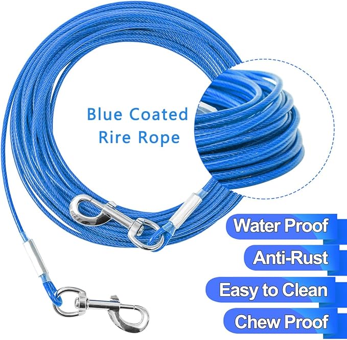 Tie Out Cable for Dogs,50FT Dog Leads,Heavy Duty Tie Out Cable for Large Dogs Up to 125lbs,Durable Dog Runner Tether Line for Outdoor,Yard