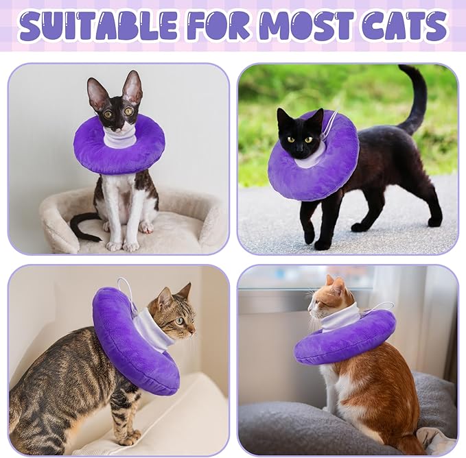 BRKURLEG Cat Recovery Collar Soft Cat Cones Pet Neck Protector Adjustable Kitten Cones to Stop Licking After Surgery Pet Elizabethan Collar for Cats Kittens, Purple, S