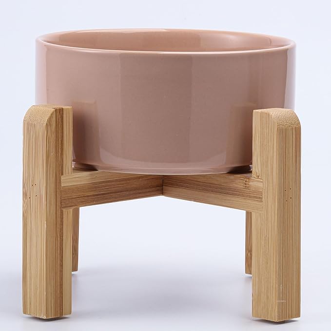 Petygooing 28 OZ Elevated/Raised Ceramic Dog Bowl for Small Medium Breeds, Dog Food Water Dish with Stand,Pet Bowl with Anti Slip Rubber for Cats Small and Medium Dogs (3.6 Cups) Khaki