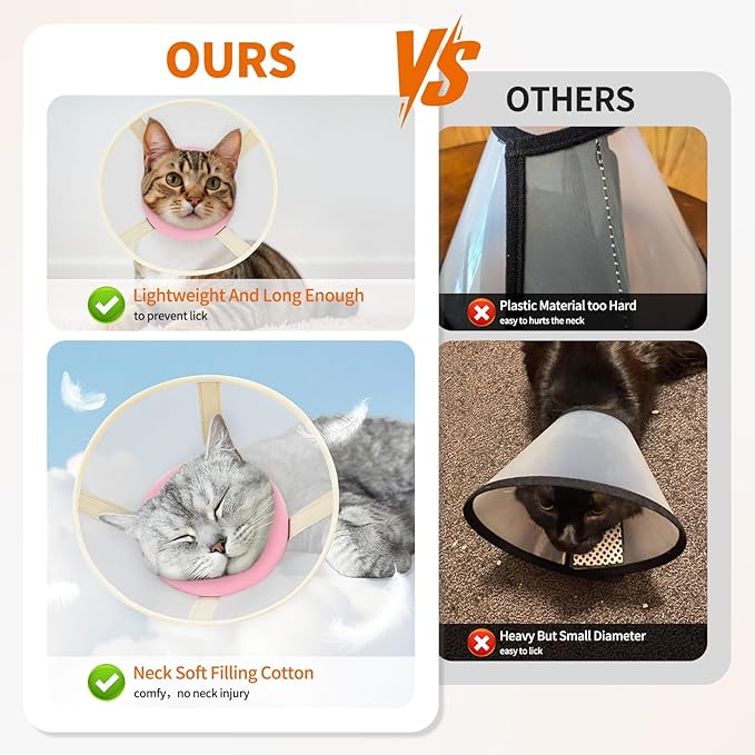 Cat Cone Collar Soft- Adjustable Comfortable Air Mesh Recovery Cone After Surgery to Stop Licking and Scratch, Alternative to Plastic Elizabethan Collar for Cat, Whiskers Freedom (Pink, XS)