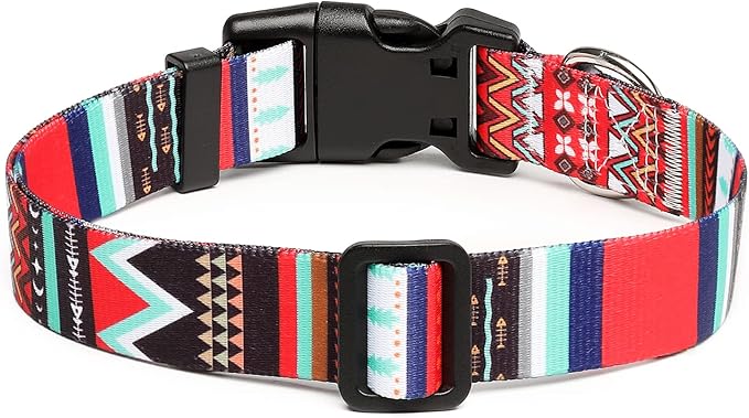 Mercano Adjustable Dog Collar - Special Design Patterns, Soft Nylon Comfortable Sturdy Pet Collar for Small Medium Large Dogs (XS, Tribal Red)