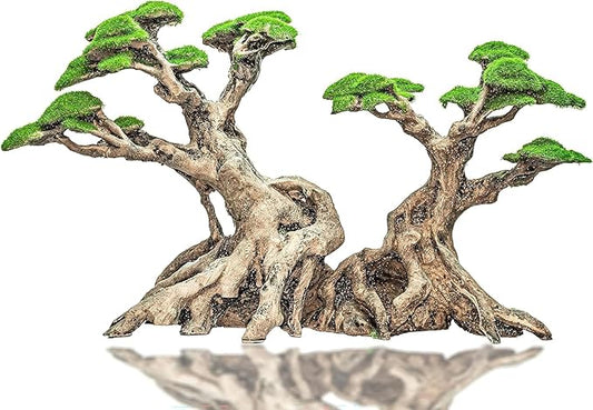 Novelsite Fish Tank Decorations - Large Bonsai Trees with Faux Moss- Aquarium Rocks Aquascaping- Made of Sandstone 17" x 8.6" x 5" Enhance Aquatic Landscape with Realistic Natural Look