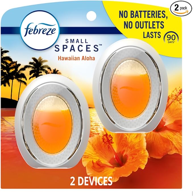 Febreze Small Spaces Air Freshener, Odor-Fighting, Plug In Alternative, Air Fresheners for Home and Bathroom and Kitchen, Closet Air Fresheners, Hawaiian Aloha Scent, 2 Count
