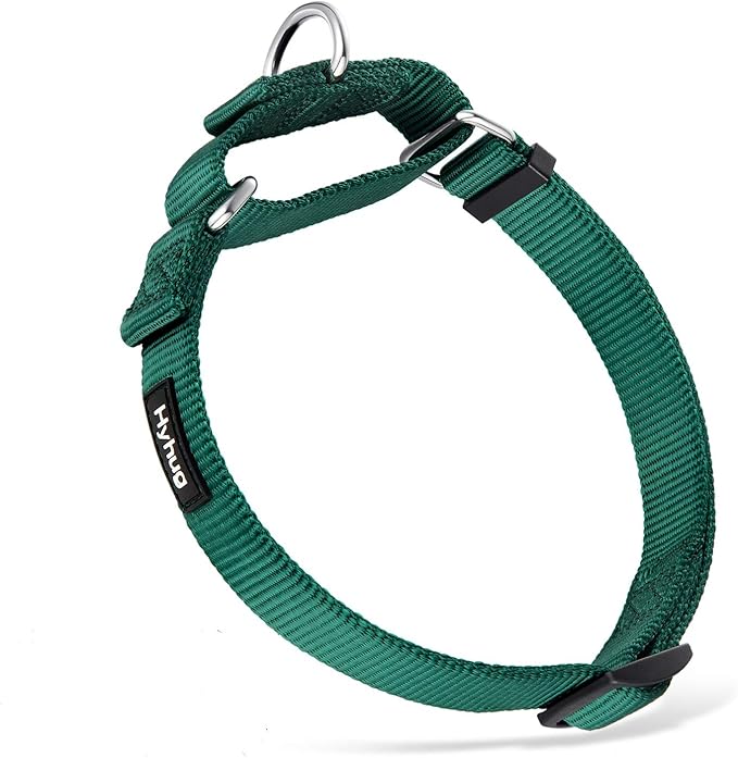 Hyhug Martingale Dog Collar Without Buckle: Anti Escape, No Slip Heavy - Duty Nylon, Colorfast & Adjustable for Medium Breeds（Medium, Solid Color Dark Green