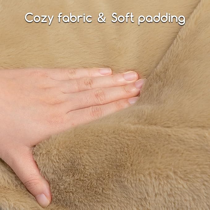 Hollypet Fluffy Plush Pet Dog Cat Couch Soft Calming Pet Sofa Bed for Medium Small Cats and Dogs, Light Brown