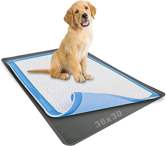 TidyFriend Dog Pad Holder Tray for 30 x 36 Inches Training Pads, Silicon Wee Wee Pad Holder, No Spill Pee Pad Holder for Dogs - Easy to Clean and Store Perfect for Dog Potty Tray (Grey)