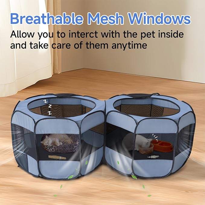 2-in-1 XLarge Pop Up Dog Playpen, Cat Puppy Pet Playpen, Indoor Outdoor Cats Enclosed, Cat Tent Crate Cage Kennel, Portable Playpen for Kitten and Small Animals(No Divider, Unified Space)