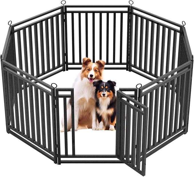 Dog Fence Outdoor Indoor, 32" Inch Height 8 Panels Dog Playpen for Large/Medium/Small Dogs Metal Dog Pen for Yard Camping and RV | Black-Silver