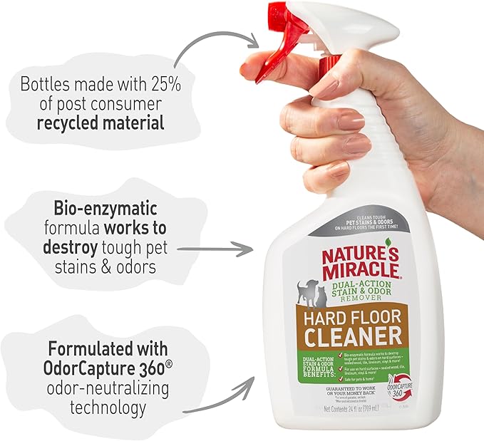 Nature's Miracle Hard Floor Cleaner, 24 Ounces, Dual-Action Stain and Odor Remover Works to Remove Tough Pet Stains and Odors On Sealed Wood and Hard Floor Surfaces