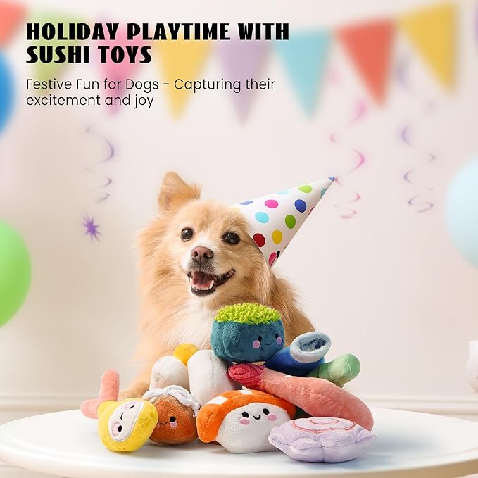 Nocciola 10 PCS Sushi Small Dog Toys to Keep Them Busy, Cute Stuffed Puppy Toys with Bag, Plush Dog Squeaky Toy for Small to Medium Dog, Doggie Birthday Gifts