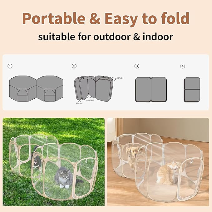 Cold Resistant Cat Playpen PVC Dog Playpen - Portable & Foldable Indoor Outdoor Puppy Playpen - Insulated 2-Room Dog TentCrate Cage Kennel, Playpen for Kitten, Small Animals Play Pen