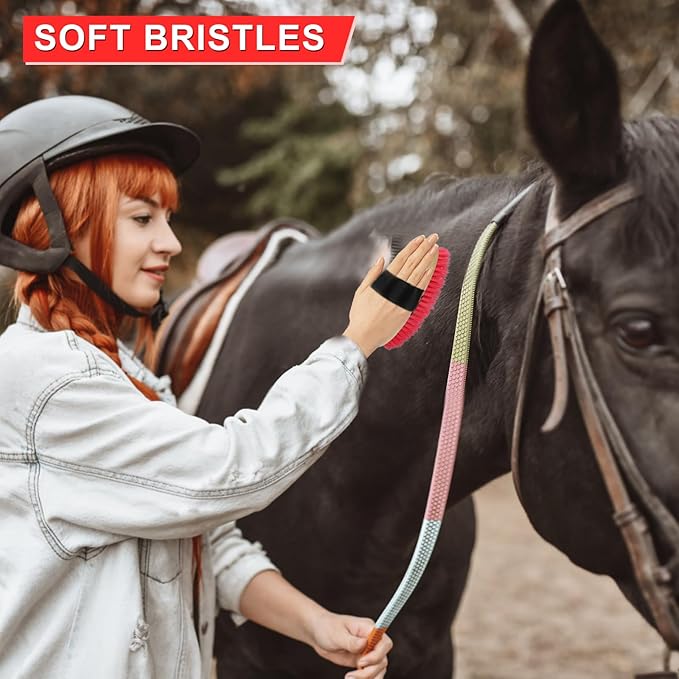 9 Pieces Grooming Kit with Tote Bag - Brush Set, Sweat Scraper, Sponge, Hoof Pick, Curry Comb for Horse Riders and Beginners (Red)
