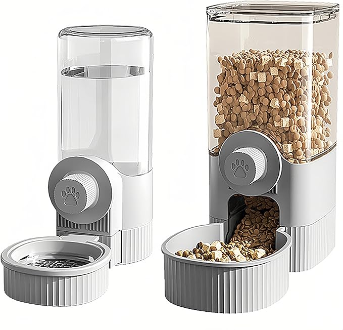 GKYZBB Hanging Automatic Food Water Dispenser,Rabbit Feeder Guinea Pig Water Bottle Food Feeder for Ferret Guinea Pig Rabbit Bunny Cage Accessories (Grey, 520ml+1200ml)