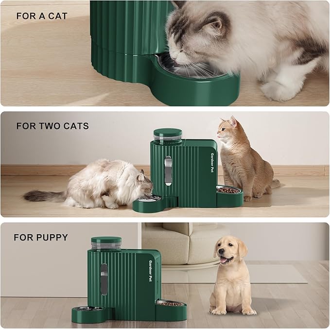 Gardner Pet Automatic Gravity Cat Food Feeder and Water Dispenser Stainless Steel Two-in-One Set Large Capacity Dispenser for Pets Dogs, Puppies, Kittens