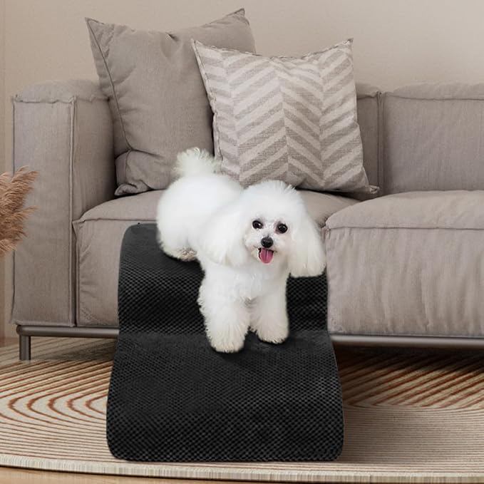Dog Stairs for Small Dogs - High Density Foam Pet Steps, Extra Wide Dog Ramp with Non-Slip Bottom for High Beds, Couch and Sofa, Best for Dogs Injured, Older Doggy Cats,2 Steps, Black