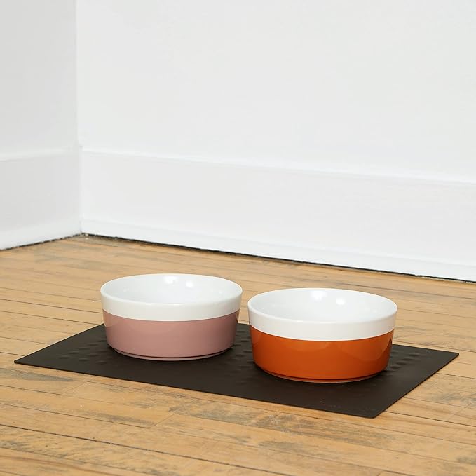 Waggo Dipper Ceramic Dog Bowl for Small and Large Breeds - Heavyweight and Durable Pet Food and Water Dish Crock, Dishwasher Safe, Modern (Mauve, Small)