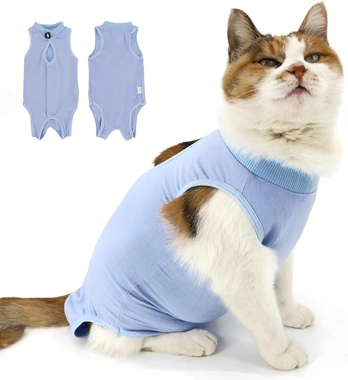 Cat Recovery Suit, Surgical Recovery Clothes for Abdominal Wound or Skin Disease, Cats Onesie After Surgery and Spay, E-Collar Alternative Pajama Suit (Blue, Medium)