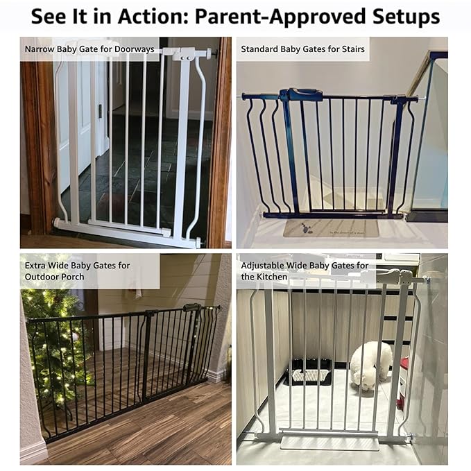 Walk Through Baby & Dog Gate 29-38.5 Inch, Pressure Mounted No Drilling, Adjustable Indoor Safety Gate for Stairs & Doorways - Metal Design for Kids and Pets, White