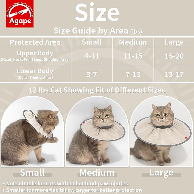 Agape Comfortable Cat Cone - Lightweight Soft Recovery Collar for Cats After Surgery - Protective E-Collar for Small, Medium, and Large Cats - Stops Licking & Scratching for Wound Care