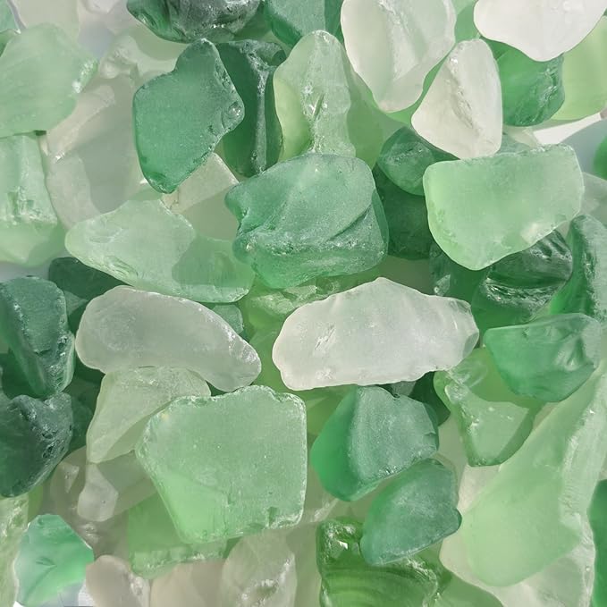 Sea Glass Block - 1LB Green Mixed Frosted Sea Glass - Vase Filler and Aquarium Ornament, DIY Craft Supplies for Art, Sea Glass Decor, Beach Weddings, and Home Decor