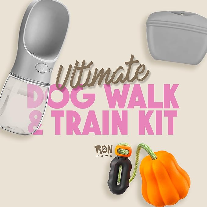 Ultimate Dog Walk & Train Kit - Silicone Dog Treat Pouch - Tug Ball - Portable Water Bottle for Dogs - Ideal Gift for First Time Pet Owners - Training Pouch