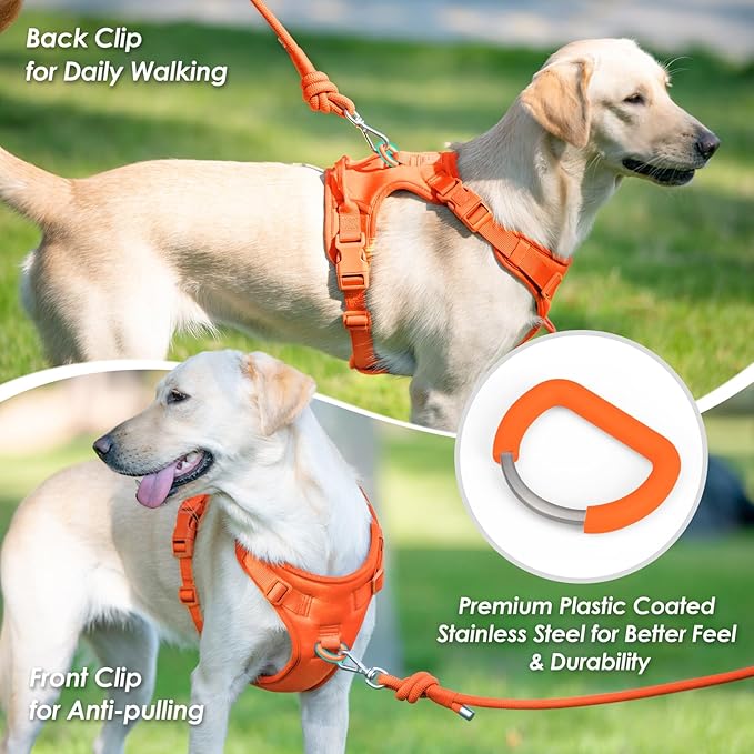 No Pull Dog Harness, Puppy Vest with Front Clip for Small Medium Large Sized Dog(Orange,M)