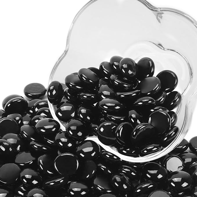 5LB Black Flat Glass Marbles for Vases, Gemstone Beads Vase Filler Decorative Glass Pebbles for Fish Tank, DIY Crafts, Aquarium Decor Rocks