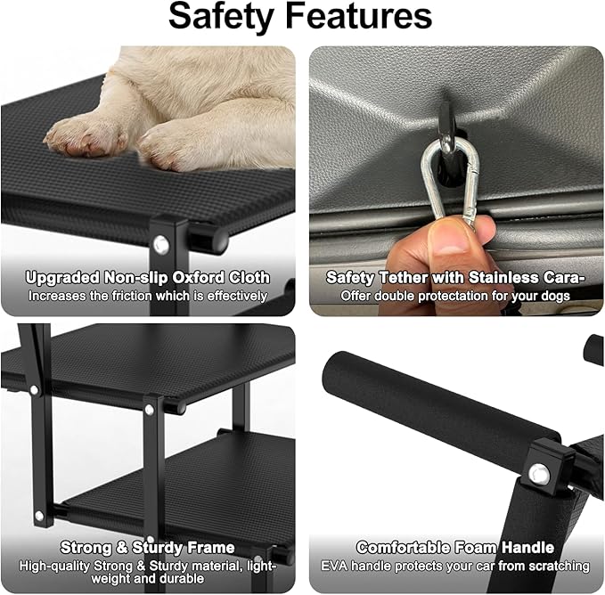 Extra Wide Dog Stairs for Large Dogs, Foldable Dog Ramp for Car with Non-Slip Surface, Lightweight Dog Stairs for Cars, Dog Steps for Cars, SUV, High Beds, Truck, Supports up to 250 lbs, 4 Steps