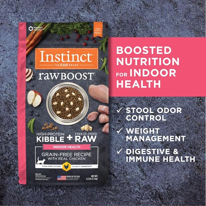 Instinct Raw Boost Indoor Health, Natural Dry Cat Food with Freeze Dried Pieces, Grain Free Recipe - Real Chicken, 5 lb. Bag
