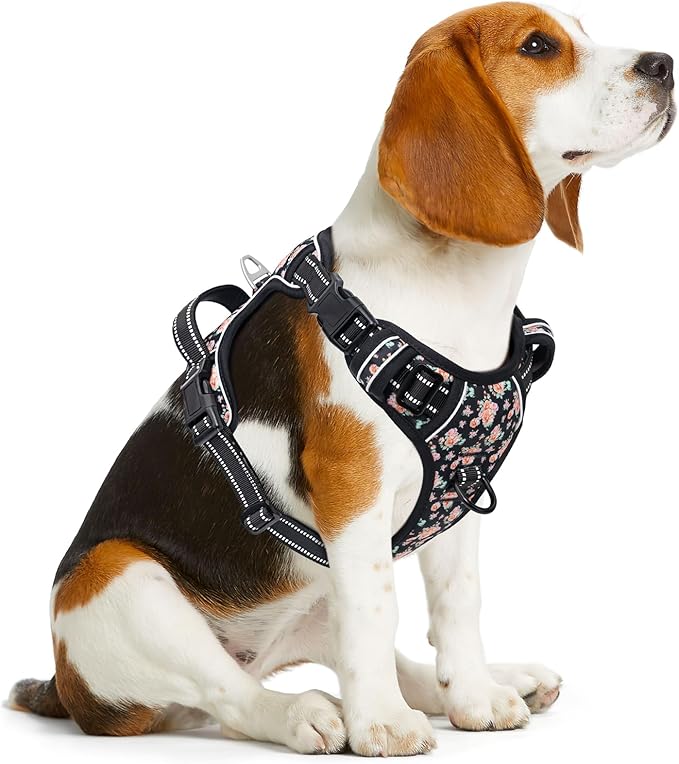 Timos Dog Harness, NO Need Go Over Dogs Head 3 Snap Buckles with 2 Leash Clips, Adjustable Soft Padded No-Pull Dog Harness, Reflective No-Choke Pet Oxford Vest for Small Medium Large Dogs